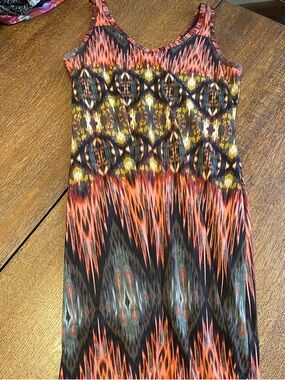 Karen Kane Coral Black Yellow Print maxi Dress